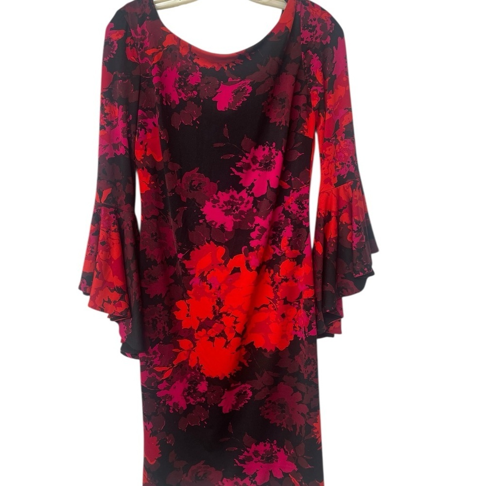 FRANK LYMAN design red/black Floral Bell-Sleeve
Sheath Dress dress size 4 - Picture 8 of 13
